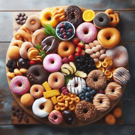 Donut Delight: How to Create A Donut Charcuterie Board - Mini Donut Charcuterie Board, Charcuterie Board Unique Ideas, Donut Presentation, Charcuterie Dessert Board Ideas, Donut Types, Donut Charcuterie Board, Creative Charcuterie Board Ideas, Breakfast Charcuterie Board Ideas, Donut Delight