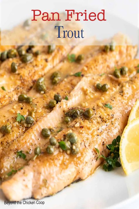 Rainbow Trout Recipe Baked, Pan Fry Trout Recipe, Trout Fillet Recipes, Pan Fried Trout, Fried Trout, Chicken Tortillas, Fillet Recipes, Trout Recipe, Pan Fried Fish