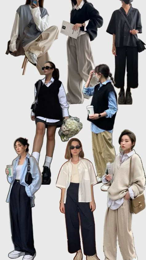 Gen Z Outfit Inspo College Capsule Wardrobe, Japan Outfits, Capsule Wardrobe Essentials, Japan Outfit, Winter Fashion Outfits Casual, Corporate Outfits, Work Fits, Casual Day Outfits