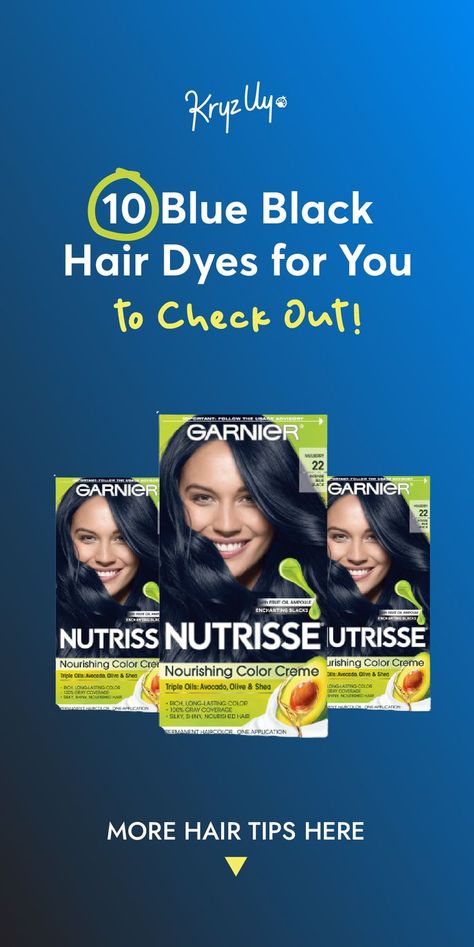 The Garnier Nutrisse Nourish Color Crème is a permanent hair dye that has over 40 different colors. One of those is the shade 22 – intense blue black. With this blue black hair dye that gives your hair a dark color shade, you would think that it would make gray hair more obvious. That’s not the case for this product because its formula gives you a 100% gray hair coverage! Blue Black Hair Dye, Gray Hair Coverage, Midnight Blue Hair, Blue Black Hair Color, Clairol Natural, Clairol Natural Instincts, Navy Blue Hair, Grey Hair Coverage, Blue Black Hair