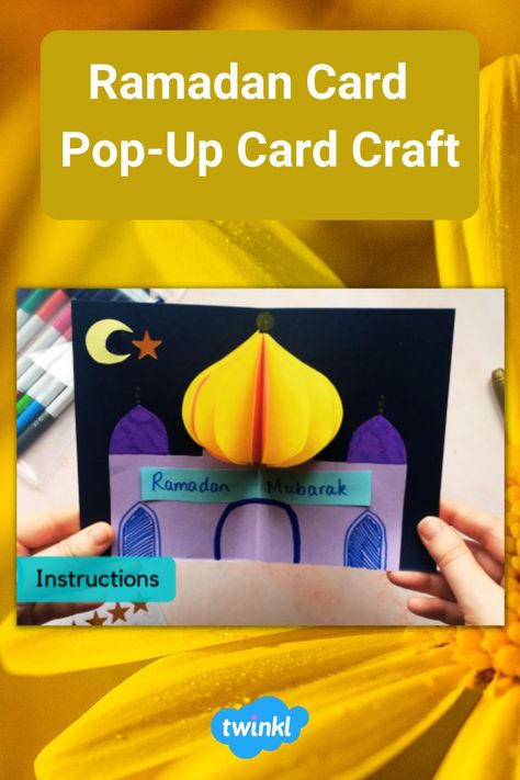 Fun Ramadan craft activity for children. Students can make this beautiful pop-up card and give it to their friends and teachers to wish them a meaningful Ramadan or Selamat Hari Raya, or use as a decoration. Hari Raya Craft, Raya Craft, Eid Decoration Ideas, Ramadan Card, Paper Birthday Cards, Diy Paper Flowers, Lantern Craft, Ramadan Activities, Ramadan Crafts