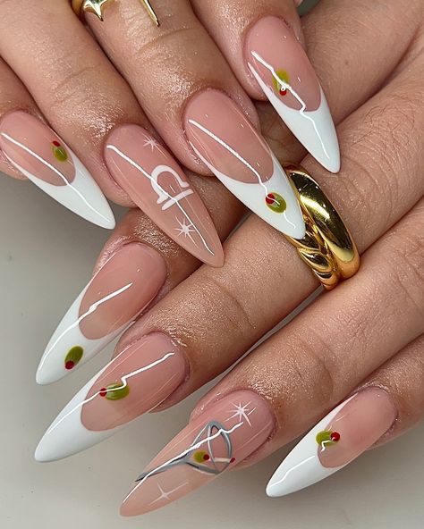 a tini bit older 🍸🫒 . . . #nails #nailart #nailinspo #naildesign #handdrawn #miami #miamigardens #miamilakes #hialeah #wynwood #doral #miramar #pembroke #nailtech #nailartist #gelx #gelextensions #apres #naturalnails #overlay #structuredmani #watchmework #beforeandafter #nailsofinstagram #305 #martini #french #olive #libra Martini Nails Designs, 21st Nails, Libra Nails, Martini Nails, Nail Art Gel, White Nail, Eye Makeup Art, Funky Nails, Gel Nail Art