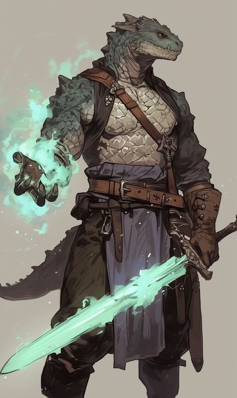 Lizardfolk Character Design, Dnd Character Design Druid, Lizard Man Character Design, Fantasy Dnd Art, Humanoid Fantasy Races, Dnd Fighter Character Design, Dnd Character Concept Art, Dnd Characters Art, Lizardfolk Dnd