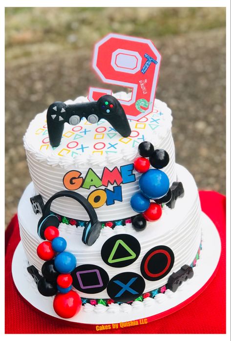 Level Up Birthday Party Cake, Gamer Birthday Cake, Playstation Cake, 9th Birthday Cake, Video Game Cakes, 7th Birthday Cakes, 8th Birthday Cake, 13 Birthday Cake, Video Games Birthday Party