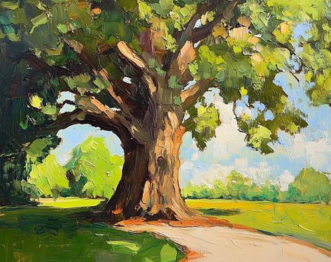 Artwork to Order 🎯 Oak Tree Painting Summer Landscape Original Art Oak Forest Impasto Painting Oaks Wall Art by PaintingGiftsArt 🌈 Original Hand-Painted Fine Art  🌈 **Size 11 x 14 inches   🌈 **Materials Oil paints, panel, palette knife   🌈 **Shipping High-quality protective packaging with tracking number   🌈 **Unframed This artwork is sold unframed and will require framing by the buyer. 🎨 "Majestic Oaks in Summer" is an original oil painting that captures the serene beauty of an oak fores Paint Trees Acrylic, Season Tree, How To Paint A Tree Acrylic, Loose Landscape Painting, Aesthetic Landscape Painting, Simple Tree Painting, Tree Oil Painting, Tree Acrylic Painting, Painted Trees