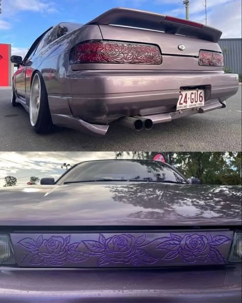 Jdm Car Interior Aesthetic, Car Mod Ideas, Pinstripe Car, Car Modification Ideas, Car Pinstriping, Custom Car Accessories, Custom Headlights, Car Deco, Purple Car