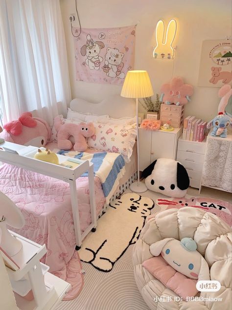 sanrio room deco inspo Sanrio Room Decor, Sanrio Room, Bedroom 2024, Pastel Bedroom, Aesthetic Core, Study Room Decor, Simple Room, Toddler Rooms, Room Deco