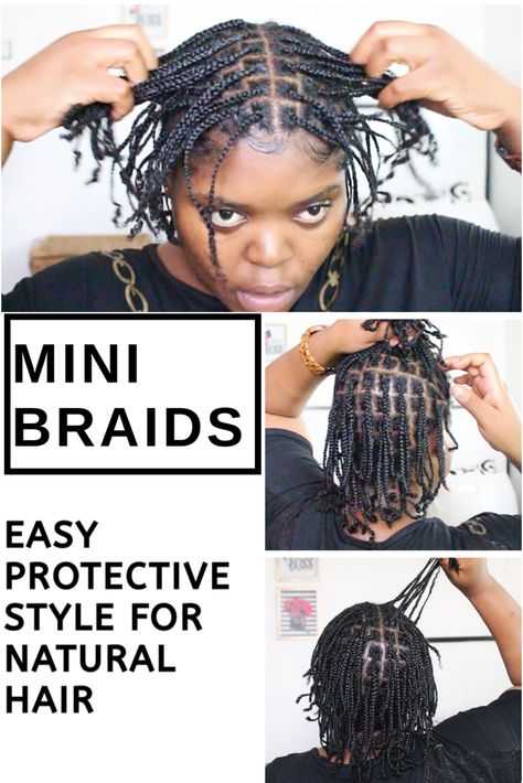 Looking for an easy protective style without extension? This is a great protective style for growth and length retention. #minibraids #minitwiststyles #protectivestyles #quarantinestlyes #minibraidsonnaturalhair #noextensions #easyprotectivestyle #braids #knotlessboxbraids #boxbraids #naturalhairstyles #naturalhairstylesforshorthair Braiding Natural Hair Protective Styles, Natural Braided Hairstyles Without Weave For Women, Mini Braids On Relaxed Hair, Short Mini Braids Natural Hair, Mini Braids Natural Hair Short 4c, Braids Without Extensions Natural Hair, 4c Mini Braids, Natural Braided Hairstyles Without Weave For Short Hair, Box Braids Without Extensions