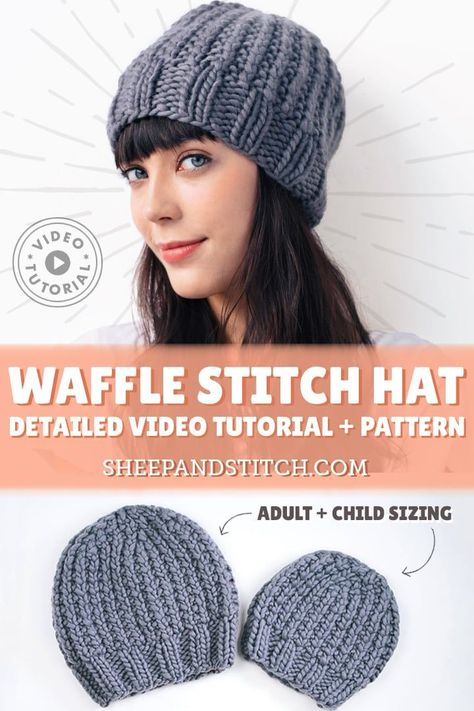 Knit a slouchy hat with this beginner hat pattern and step-by-step video tutorial. Two adult sizes available! #knithat #knittingpattern #chunkyhat Knit Slouchy Hat Pattern, Slouchy Hat Pattern, Knit Slouchy Hats, Stitch Hat, Knit Beanie Pattern, Knit Headband Pattern, Beginner Knitting, Hat Knitting Pattern, Chunky Knitting Patterns