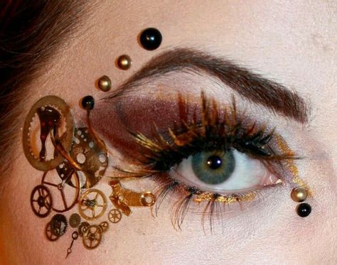 Steampunk Makeup Tutorial, Steam Punk Makeup, Steam Punk Diy, Steampunk Makeup, Steampunk Eye, Steampunk Mode, Fantasy Make-up, Moda Steampunk, Halloween Make-up Looks