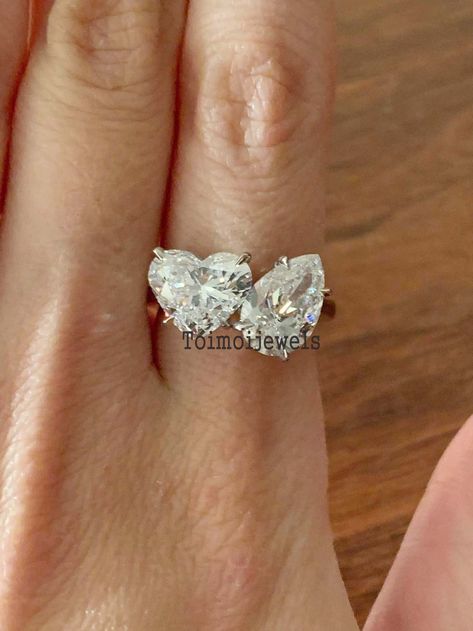 Heart Stone Ring, Heart Shape Engagement Ring, Two Diamond Ring, Heart Rings Engagement, 2 Stone Diamond Ring, 2 Stone Engagement Ring, Shapes Of Diamonds, Pear Rings, Heart Shape Diamond Ring