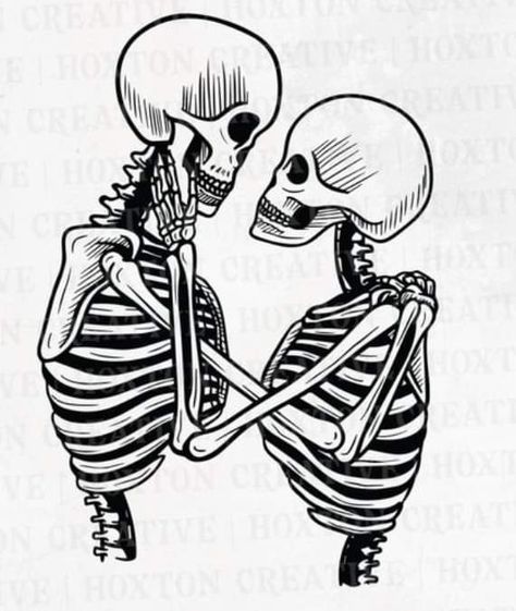 Hugging Skeleton Tattoo, Skeletons Hugging Drawing, Skeleton Love Drawing, Edgy Painting Ideas On Canvas, Skeletons Kissing Tattoo, Drawing Love Ideas, 2 Skeletons In Love, Two Skeletons Hugging, In Love Drawings