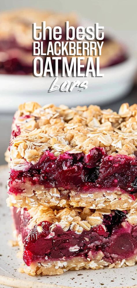 Blackberry Oatmeal Breakfast Bars [45 Minutes] – Chasety Blackberry Breakfast Bars, Berry Oatmeal Bars, Blackberry Oatmeal, Blackberry Dessert, Peach Bread, Oatmeal Breakfast Bars, Baked Recipes, Blackberry Recipes, Oat Cakes