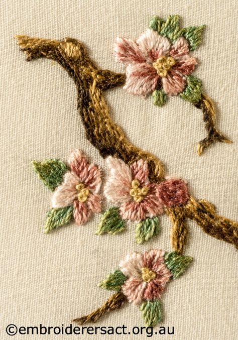 Branch Embroidery, Tree Branch Embroidery, Embroidery Tree Branch, Embroidered Oak Tree, Oak Tree Branch Embroidery Pattern, Cherry Blossom Branch Embroidery, Embroidered Foxgloves, Lace Beadwork, Embroidered Pillowcases