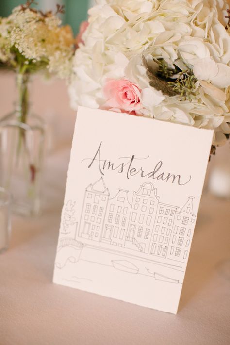 Table Name Ideas, Amsterdam Wedding, Wedding Table Themes, Wedding Table Names, Table Name, Wedding Numbers, Travel Theme Wedding, Table Names, Name Ideas