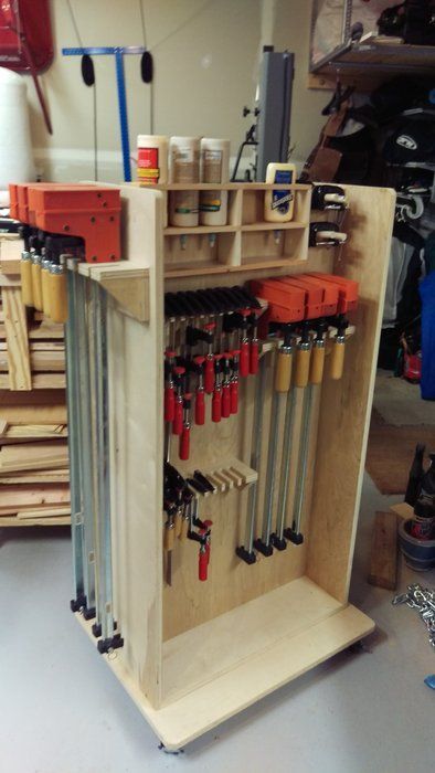 Garage Clamp Storage, Wood Clamp Storage Cart, Clamp Organization, Clamp Cart, Clamp Rack Woodworking, Clamp Rack, Clamp Storage, Woodworking Organization, Woodworking Tools Storage