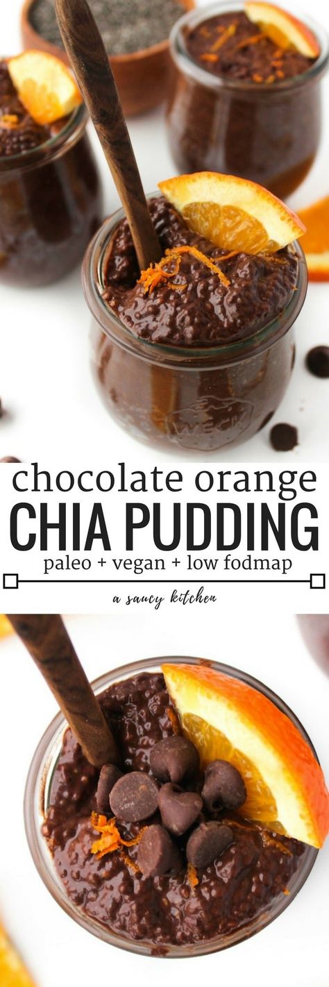 Chocolate Orange Chia Pudding | whipped together in a pinch and is perfect for breakfast and dessert alike. | Paleo, Vegan, Low FODMAP Chia Pudding With Ground Chia, Chocolate Orange Chia Pudding, Healthy Chocolate Orange Recipes, Dark Chocolate Chia Pudding, Orange And Chocolate Dessert, Healthy Orange Recipes, Blended Chia Seed Pudding, Orange Chia Pudding, Chia Seed Pudding Recipe