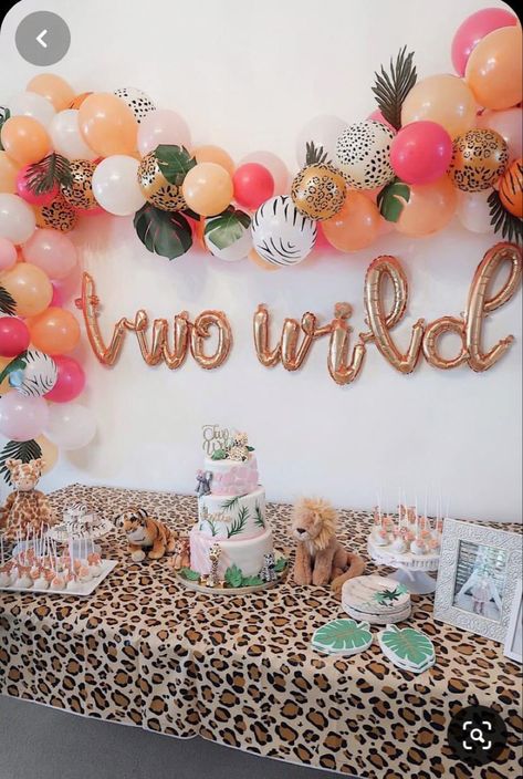 Wild One And Two Wild Birthday, Photo Shoot Ideas For 2nd Birthday, Two Wild Birthday Dessert Table, Wild About Two Birthday, Kids 2nd Birthday Party Ideas, Two The Zoo Birthday Party Girl, Zoo Second Birthday Party, Shes Two Wild Birthday Party, 2 Girl Birthday Theme