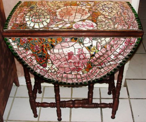 Mosaic Drop leaf Table Side Table Foyer by EmeraldeEnterprises Mosaic Table Top Designs, Table Top Designs, Metal Round Table, Mosaic Furniture, Mosaic Coffee Table, Tiny House Furniture, Red Chandelier, Mosaic Table Top, Bohemian Furniture