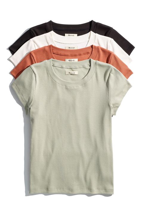 You love the soft cotton fabric of the brand's best-selling T-shirt—it's form-fitting without showing everything, resulting in the perfect T-shirt. 21" length (size Medium) Crewneck Short sleeves 95% Supima cotton, 5% elastane Machine wash, tumble dry Imported Austin Style, Plain Tees, Madewell Jeans, Cartoon T Shirts, Tee Outfit, Madewell Denim, Supima Cotton, Me Time, Basic Tees