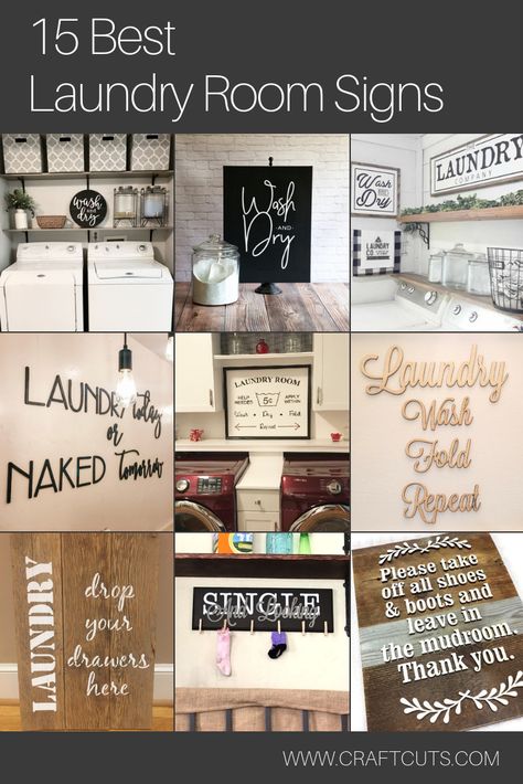 15 of the Best DIY Laundry Room Signs. | CraftCuts.com Farmhouse Laundry Room Decor Diy, Laundry Room Decor Diy Wall Art, Diy Laundry Signs Ideas, Diy Laundry Room Signs Wall Decor, Laundry Room Sign Ideas, Wall Decor Laundry Room, Laundry Room Cricut Ideas, Cute Laundry Room Signs, Cricut Laundry Room Ideas