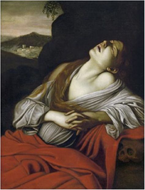 Ecstatic Mary Magdalene - Caravaggio conceals Mary Magdalene's pregnant belly with folds of fabric while at the same time accentuating it with the red robe.  From the Book:  Jesus Mary Joseph http://www.amazon.com/dp/B00GJW47I4 Caravaggio Paintings, Michael Angelo, Dynamic Painting, Baroque Painting, Maria Magdalena, Baroque Art, Mary Magdalene, Italian Painters, Art Installation