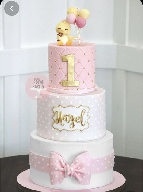 1st Birthday Cake Designs, One Year Birthday Cake, Baby 1st Birthday Cake, Girls First Birthday Cake, Button Cake, Teddy Cakes, Cake Designs For Girl, Baby First Birthday Cake