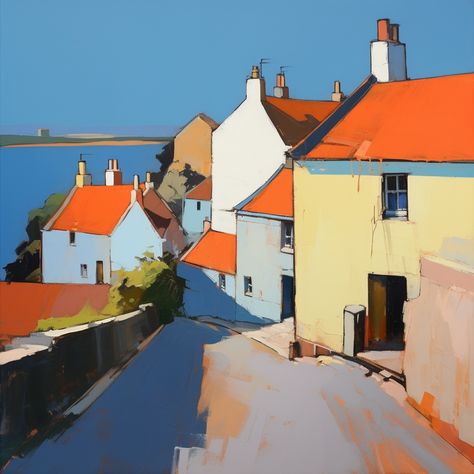 Culross Fife, Scottish Village, Scottish Landscape Painting, Ireland Cottage, Scottish Painting, Colorful Landscape Paintings, Fife Scotland, Abstract Expressionist Art, Building Painting