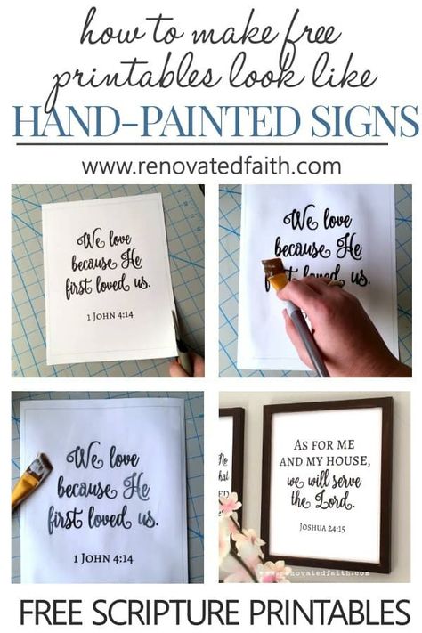 Diy Painted Signs, Art Diy Canvas, Free Scripture Printables, Shabby Chic Wall Art, Simple Bathroom Decor, Free Wall Art, Wooden Signs Diy, Hand Painted Wood Sign, Diy Wood Signs