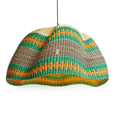 Basket Pendant Light, Basket Lamp, Basket Pendant, Grass Basket, Basket Lighting, Grass Green, Natural Tones, Green Orange, Basket Weaving