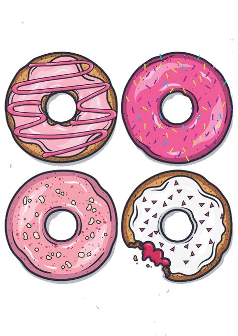 Donut Drawing, Donut Art, Stickers Cool, Cd Art, Pink Donuts, Cute Food Drawings, Mini Donuts, Food Drawing, Graffiti Lettering