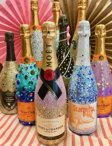 You imaging it, we make it! Decorate Champagne Bottle, Wedding Champagne Bottles, Decorated Wine Bottles, Alcohol Bottle Decorations, Bedazzled Liquor Bottles, Custom Champagne Bottle, Glitter Wine Bottles, Bling Bottles, Moët Chandon