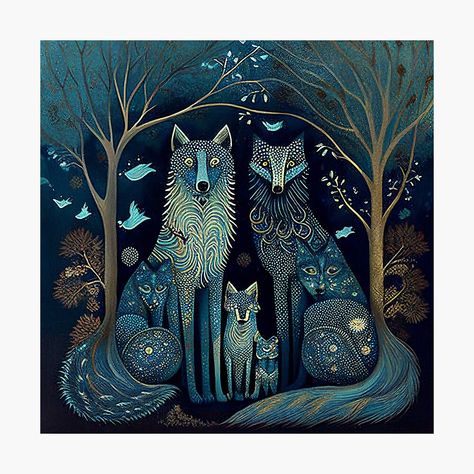 Wolf Pack Illustration, Folk Art Wolf, Night Countryside, Polar Wolf, Wolf Family, Art Wolf, Animal Portraits Art, Consciousness Art, Muted Colours