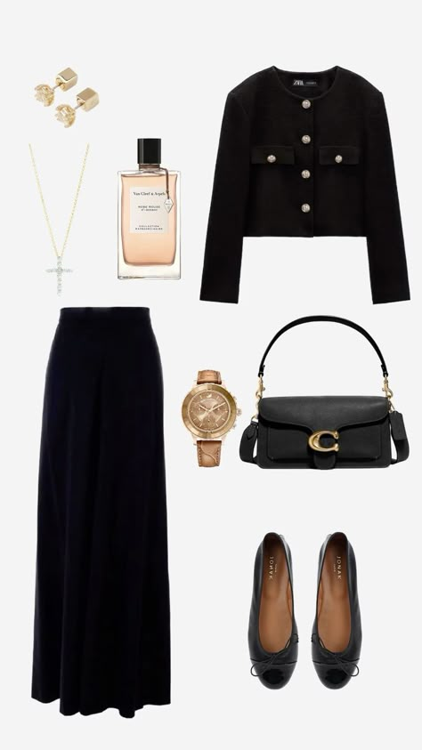 University Outfits Women, All Black Church Outfit, Casual University Outfit, Old Money Outfits Black, University Aesthetic Outfit, Modest Office Outfits, Outfits For University, University Style, Classic Style Outfits