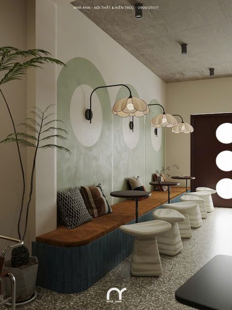 Cafe Feature Wall Ideas, Homey Cafe Interior Design, Cafe Lounge Design, Coffee Shop Seating, Cafe Ideas Design, Cafe Design Inspiration, Coffee House Design, Coffee Shop Concept, Modern Coffee Shop