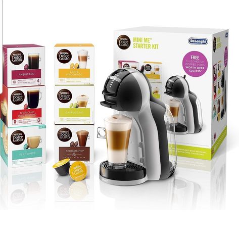 De'Longhi Nescafé Dolce Gusto Mini Me, Single Serve Capsule Coffee Machine Starter Kit, Including 6 boxes of Coffee Pods, EDG155.BG, 230 Milliliters, Black & Grey Coffee Machine Cafe, Dolce Gusto Mini Me, Turkish Coffee Machine, Nespresso Lattissima, Jura Coffee Machine, Italian Coffee Maker, Capsule Coffee, Portable Coffee Maker, Nescafe Dolce Gusto