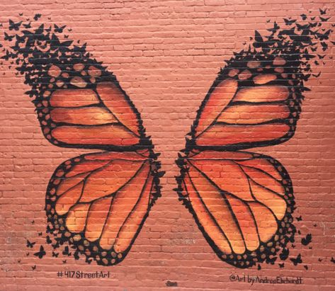 Butterfly Graffiti Street Art, Butterfly Street Art, Butterfly Wing Mural, Butterfly Wings Mural, Wings On Wall, Butterfly Wings Painting, Wing Wall Art, Draw Canvas, Butterfly Mural