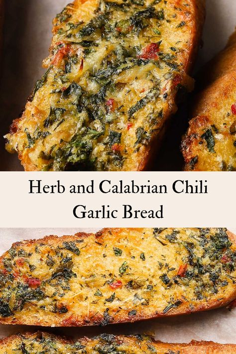 Calabrian Chili Butter, Garlic Lovers Recipes, Calabrian Chili Recipes, Spicy Garlic Bread, Calabrian Recipes, Chili Bread, Roasted Garlic Bread, Spicy Bread, Make Garlic Bread