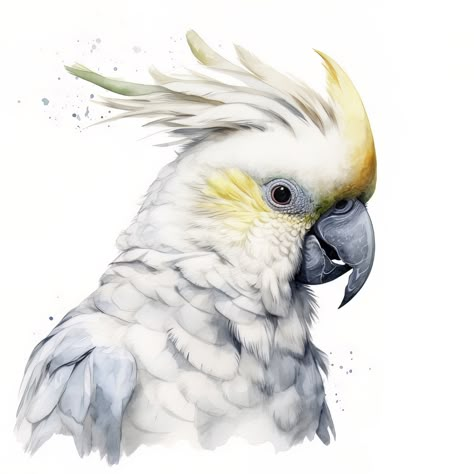 Cockatoo Drawing, Watercolor Parrot Painting, Cockatoo Painting, Bird Digital Art, Cockatoo Art, Cockatoo Bird, Bird Portrait, Watercolor Pencil Art, Parrot Painting