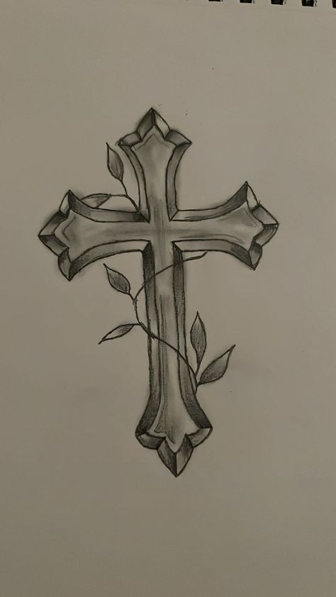 tattoo ideas Check more at https://ideatatto.com/drawings/tattoo-ideas-4/ Cute Tattoo Drawings Simple, Cross With Vines Drawing, Cross Drawing Aesthetic, Floral Cross Drawing, Detailed Cross Drawing, Cross And Vine Tattoo, Cross Wrapped In Flowers Tattoo, Irish Cross Tattoo For Women, Roman Cross Tattoo