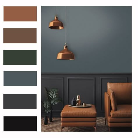 Interior Palette Ideas, Industrial Interior Design Colour Palette, Industrial Nature Decor, Dark Interior Color Palette, Color Rules Interior Design, Color Pallete For Office Interior, Moody Eclectic Color Palette, Black Trim Interior Color Schemes Living Room, Industrial Interior Color Palette