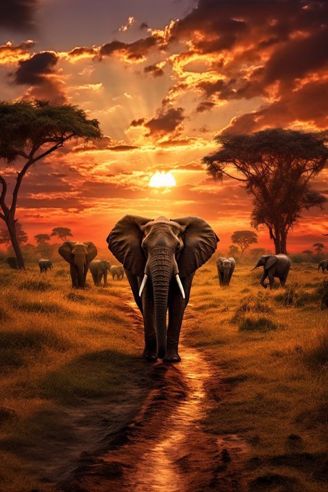 African Elephant Illustration, Farm Tattoo, Lion And Elephant, African Wildlife Photography, Elephant Background, Safari Scene, African Savanna, Elephant Photography, Africa Art Design