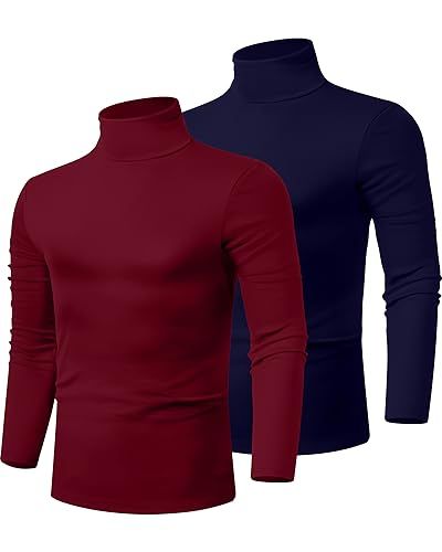 Ficerd 2 Pack Men's Turtle Neck Shirts, Lightweight Cotton Pullover Sweater Slim Fit Mock Turtleneck Knitted Long Sleeve Tops Outfits For Nice Dinner, Knitted T Shirt, T Shirt Basic, Disney Baby Clothes, Turtle Neck Men, Mens Turtleneck, Knitted Texture, Turtleneck Shirt, Stylish Jeans