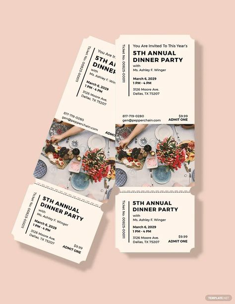 Annual Dinner Party Ticket Template Party Tickets, Ticket Design, Microsoft Publisher, Leaflet Design, Ticket Template, Graph Design, 카드 디자인, Coupon Design, Festival Design