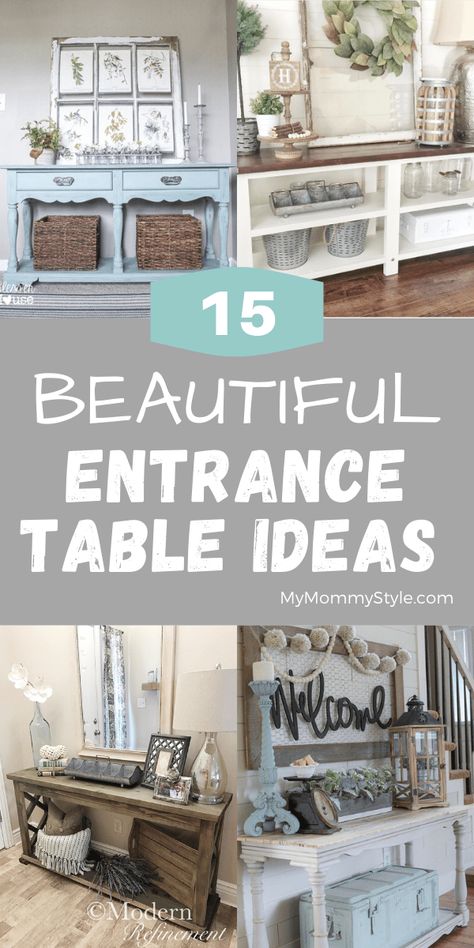 Entrance Table Ideas, Wood Entry Table, Entrance Table Decor, Farmhouse Entry Table, Sofa Table Decor, Beautiful Small Bathrooms, Beautiful Entrance, Entry Table Decor, Aesthetic Interior Design