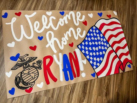 Always a blessing to be able to paint these soldier banners ❤️🤍💙 #soldier #welcomehome #redwhiteblue #merica #america #banner #banners #butcherpaperbanner Welcome Home Marine, Marine Poster, Welcome Back Home, Butcher Paper, Welcome Home, A Blessing, Red White Blue, Welcome Back, Banners