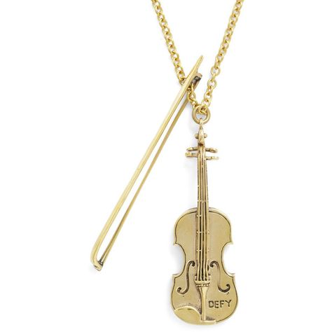 Monserat De Lucca World's Tiniest Violin Necklace (225 PLN) found on Polyvore Violin Necklace, Musical Wedding, Tiny Violin, Brass Chain Necklace, Long Bow, Musical Jewelry, Music Jewelry, Bow Necklace, Long Chain Necklace