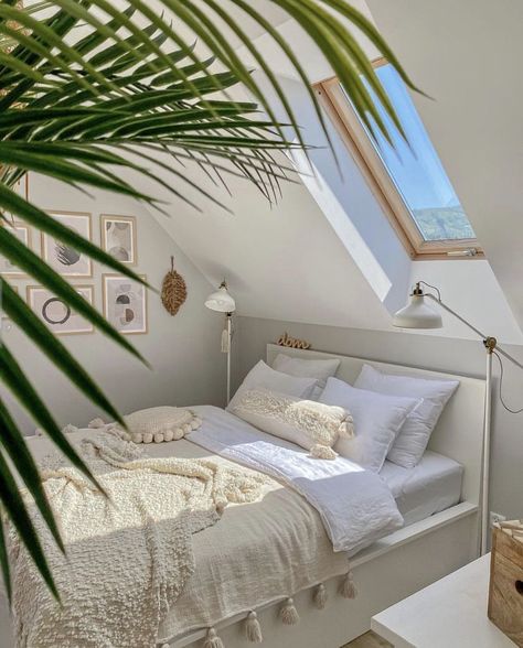 Attic Sloped Ceiling, Sloped Ceiling Storage, Aesthetic Attic Bedroom, Remodeled Attic, Bedroom Ideas Attic, Attic Bedroom Ideas Aesthetic, Attic Decorating Ideas, Attic Space Ideas, Sunday Sunrise