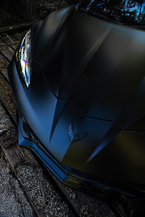 Black Corvette Aesthetic, Corvette C8 Aesthetic, Corvette Photography, Black Corvette C8, Corvette C8 Wallpaper, Black Corvette, C8 Corvette, Good Looking Cars, Corvette C8