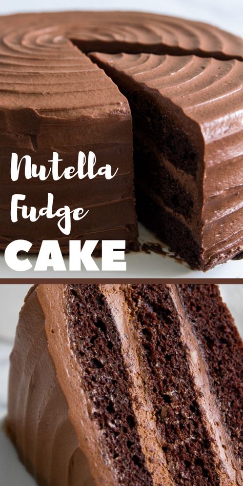 This Nutella cake recipe is every Nutella lover's dream cake! Layers of moist chocolate cake smothered between a rich chocolate Nutella buttercream frosting. #Nutella #Nutellacake #cakerecipe #cake #chocolatecake #dreamcake #dessert Nutella Cream Cheese Frosting, Nutella Recipes Cake, Nutella Cream Cheese, Nutella Cream, Nutella Fudge, Nutella Desserts, Nutella Cake, Chocolate Fudge Cake, Nutella Recipes